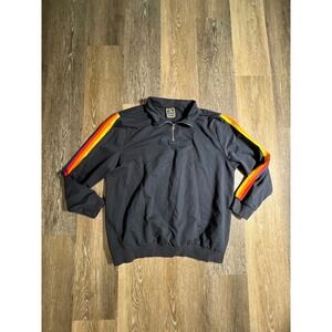 Aldi Quarter Zip Sweatshirt Mens XL Navy Blue Excellent Rainbow Stripe Retro